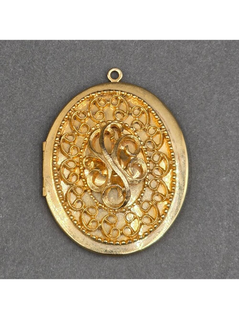 Vintage Gold Tone Filigree Oval Locket Pendant 2" Victorian Revival Statement